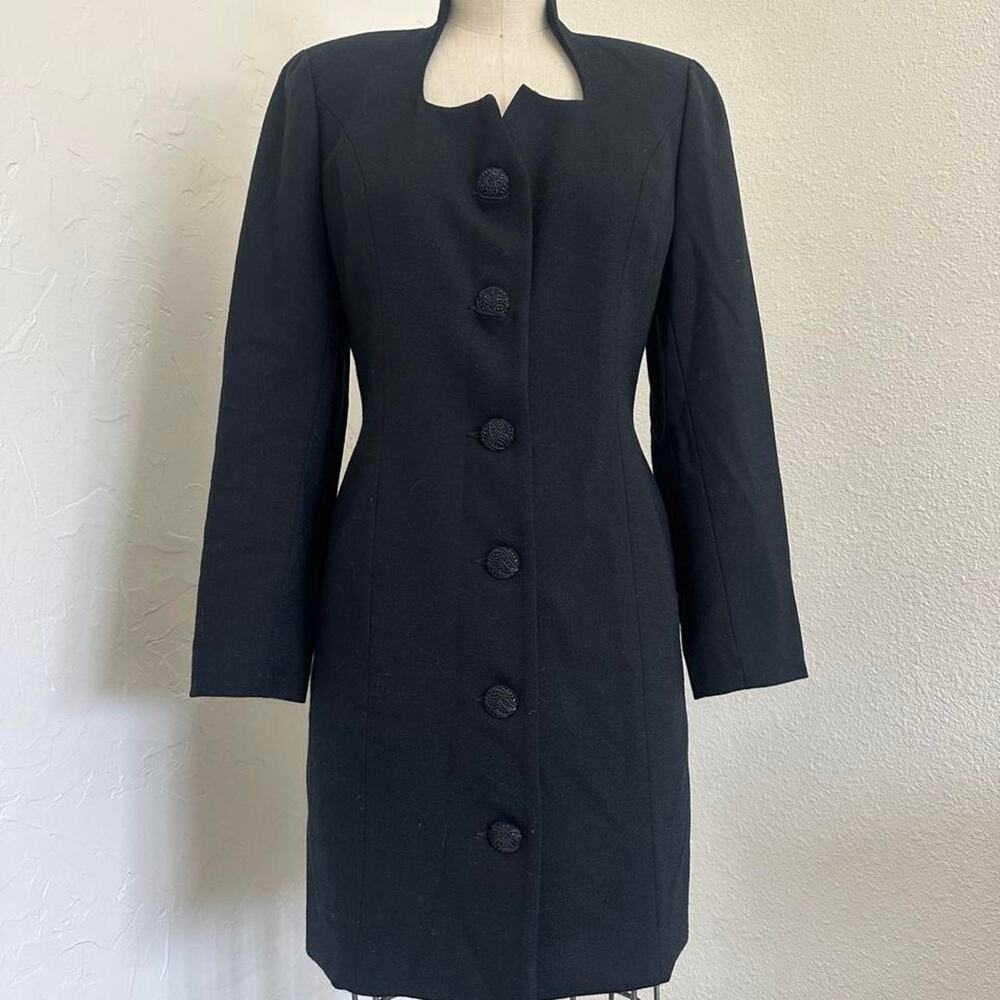 Renlyn New York Black Structured Longline Blazer Jacket Dress wool Size 4 Petite